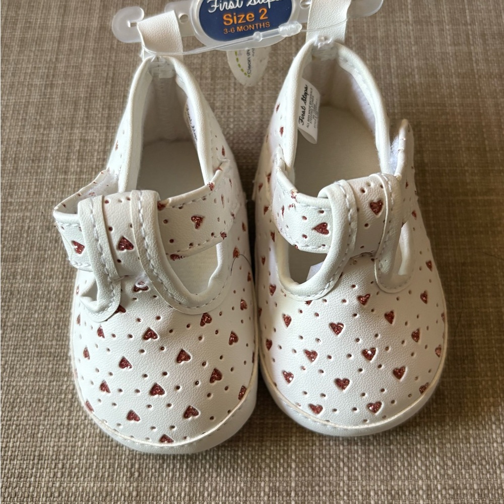 Pink & White Baby Shoes with Heart Pattern